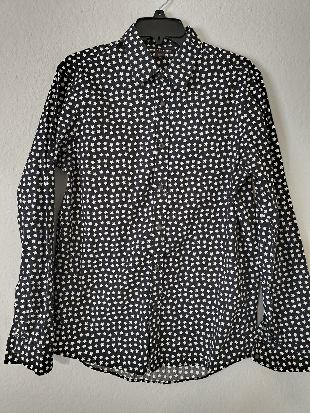 Michael Kors Navy and White Star Print Button-Down Shirt